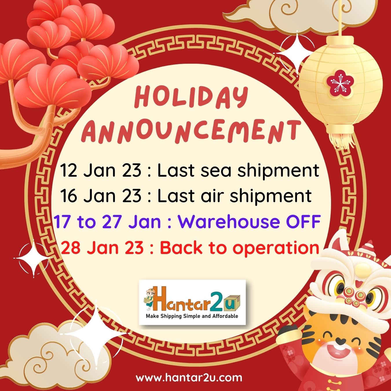 Notice for Chinese New Year Holiday 2023